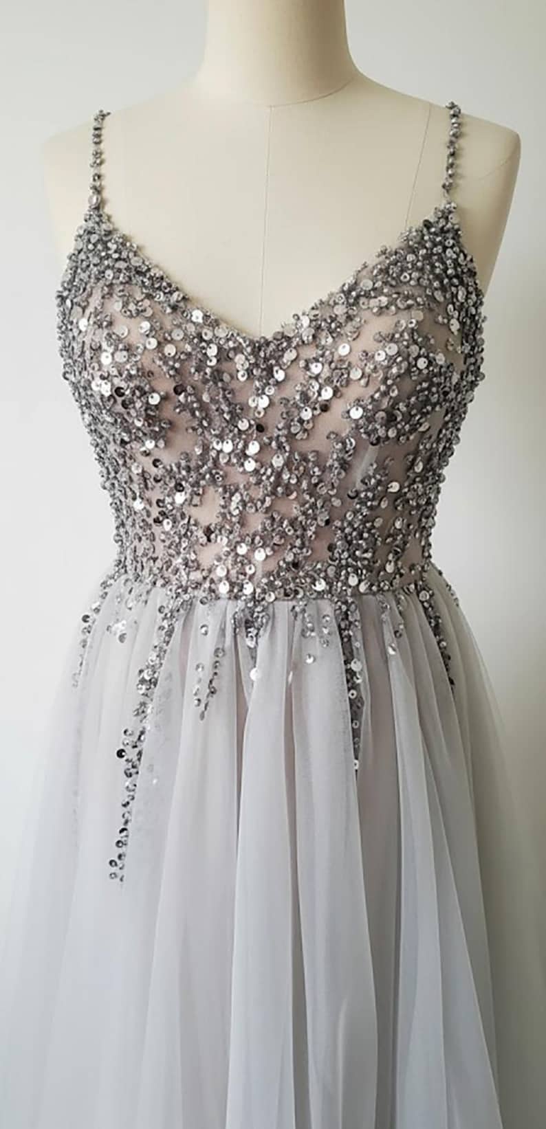 Custom Beaded Tulle Prom Dress | Handmade Evening Gown image 4