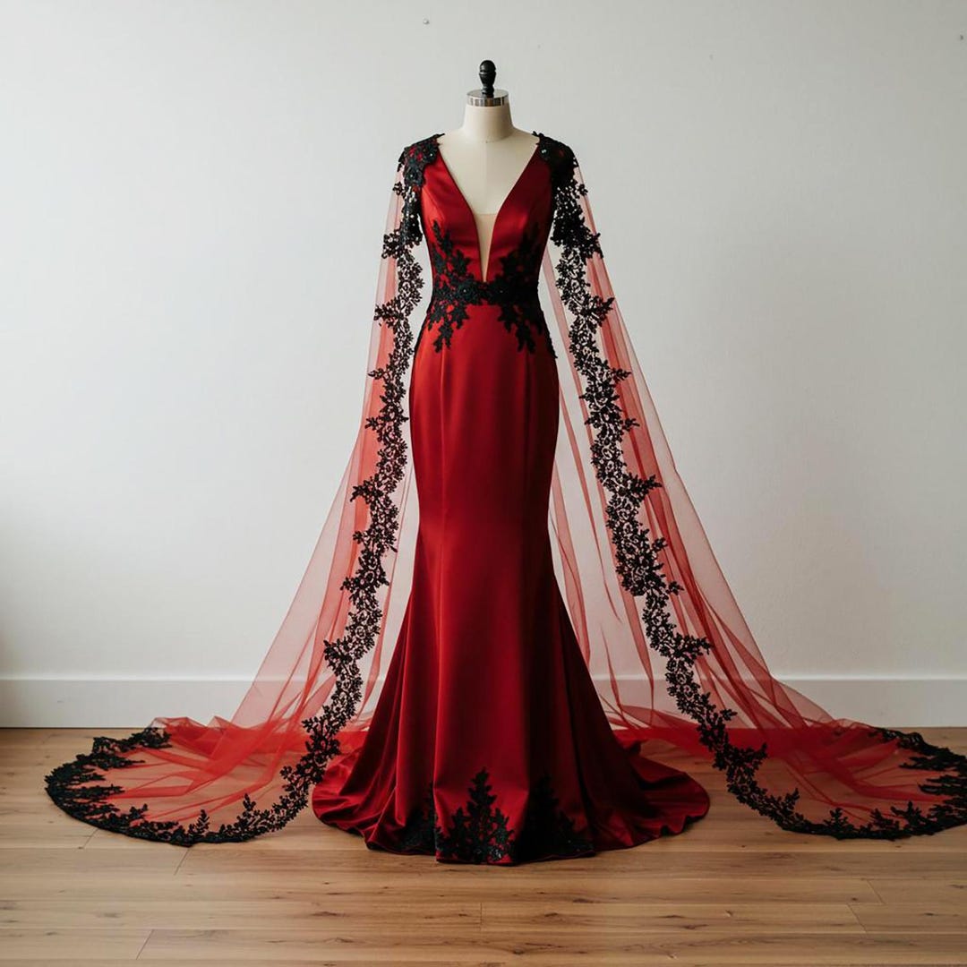 red wedding dress with black lace Black Red Gothic Victorian Wedding Dresses Off Shoulder Applique Lace-up Bride