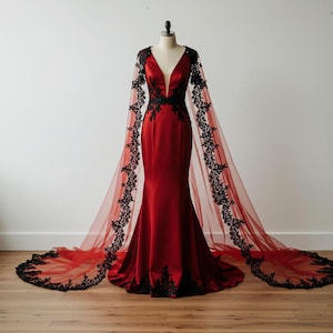 Red Wedding Dress / Colored wedding dress / Wedding Gown Wine Red Black color / Custom color wedding Dress | Goth wedding Gown