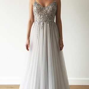 Custom Beaded Tulle Prom Dress | Handmade Evening Gown image 5