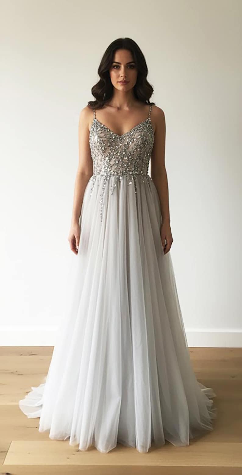 Custom Beaded Tulle Prom Dress | Handmade Evening Gown image 5