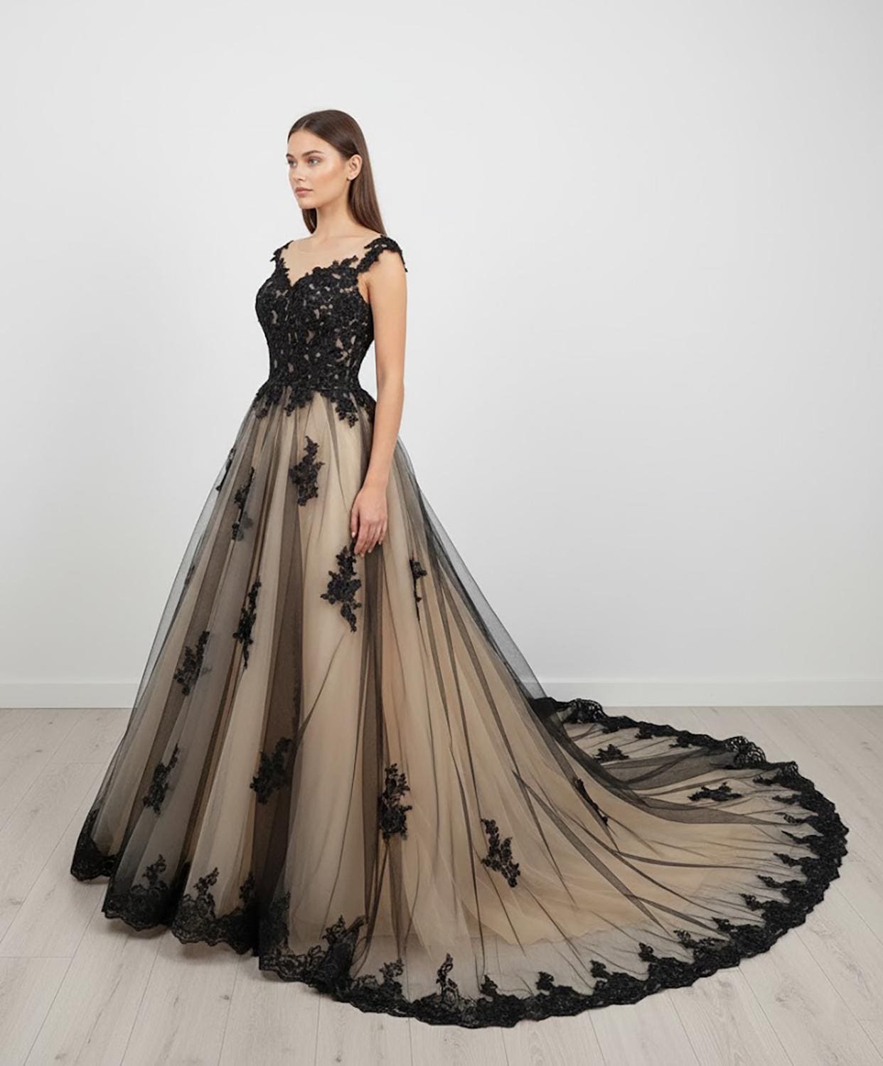 Abito da sposa gotico nero pizzo abito da sposa su misura Eu32-48 Abito da sposa gotico nero pizzo abito da sposa su misura Eu32-48