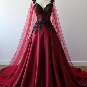 Red Wedding Dress | Colored wedding dress | Wedding Gown Wine Red  color | Custom black wedding Dress | Goth wedding Gown | Red tulle dress