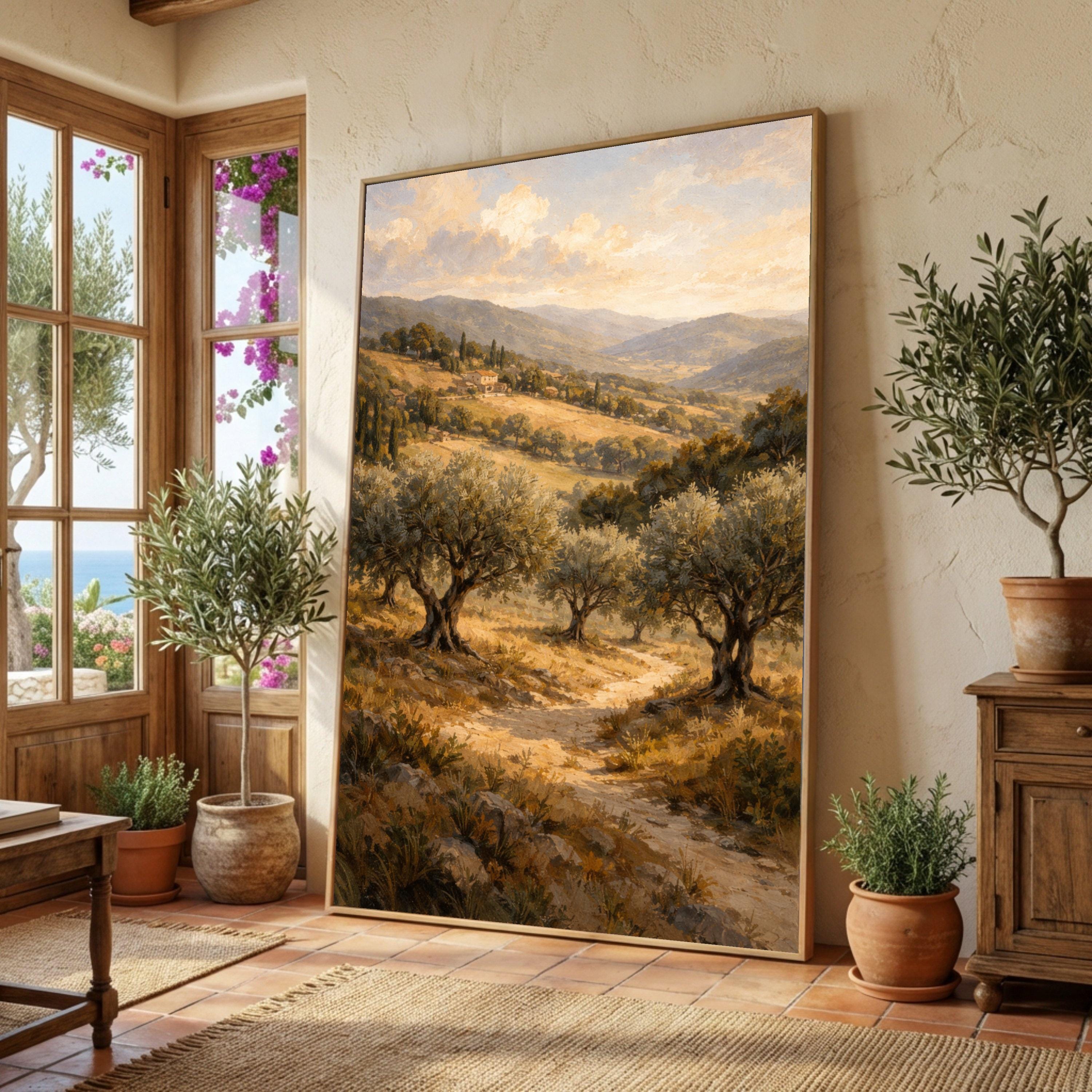 Rustic Olive Tree Pathway Canvas, Mediterranean Landscape Wall Art ...