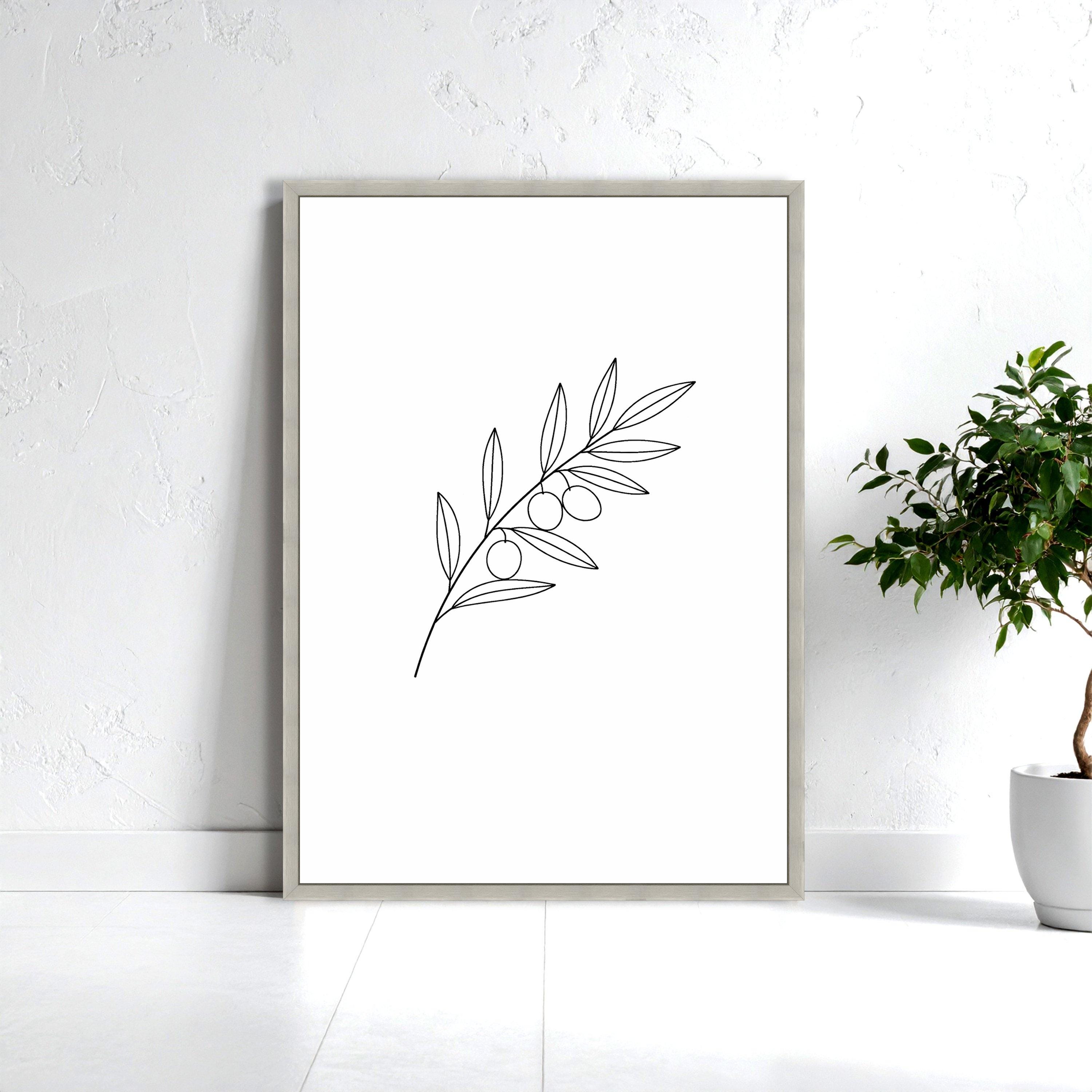 Minimalist Olive Branch Canvas Art, Black and White Line Art - Etsy