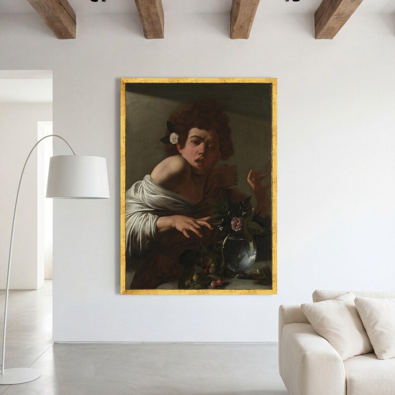Caravaggio Junge von Lizard gebissen Leinwand, Barock Porträt, dramatische Wand Kunst Druck Bild 4