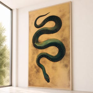 Orm väggkonst på canvas, ormillustration, abstrakt reptilcanvas, djurdekor, naturhemkonst