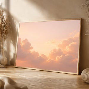 Warm Sunset Clouds Canvas, Soft Pastel Sky Wall Art, Serene Nature Landscape, Tranquil Evening Sky Painting, Home Decor Canvas
