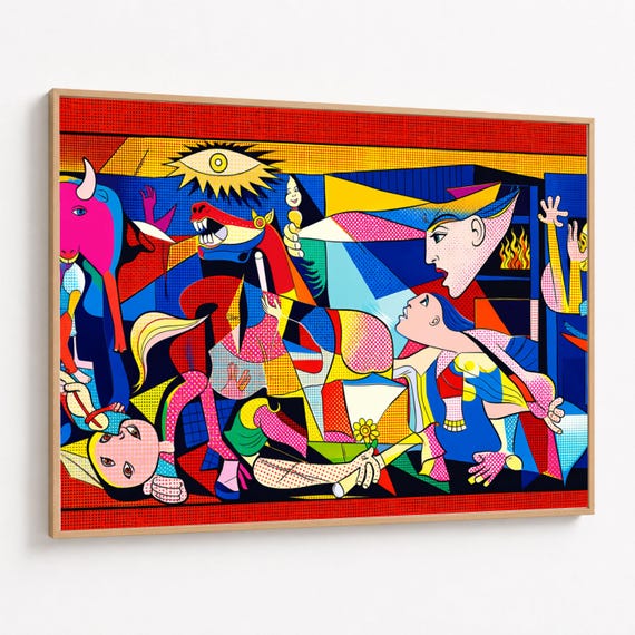 Vibrant Pop Art Picasso Style Canvas, Cubism Wall Art by Guernica, Colorful Abstract Portrait Canvas, Modern Artistic Home Decor