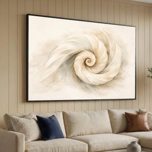 Elegant Spiral Shell Canvas, Neutral Tones Wall Art, Abstract Nature Print, Coastal Home Decor, Soft Beige Canvas Decoration