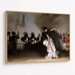Cuadro de pared con escena de baile flamenco de John Singer Sargent, pintura de música de guitarra española, arte escénico dramático sobre lienzo.