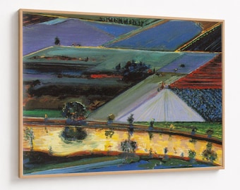 Delta Farms Abstrakte Landschaft Leinwand, Wayne Thiebaud Kunstdruck, Bunte landwirtschaftliche Felder Wandkunst, moderne Bauernhofszene Leinwanddekoration