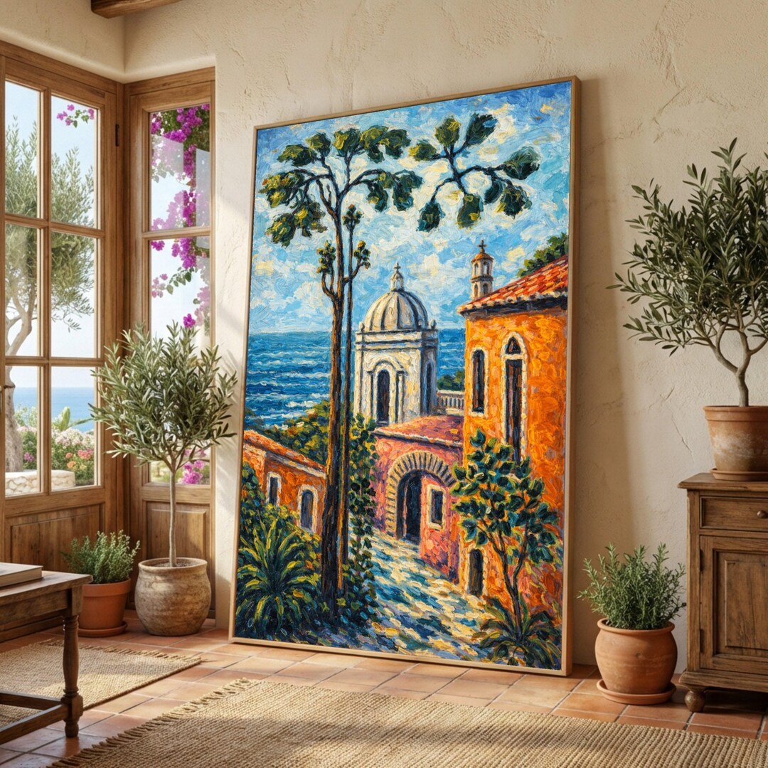 Mediterranean Coastal Village Canvas, Colorful Architecture Wall Art ...