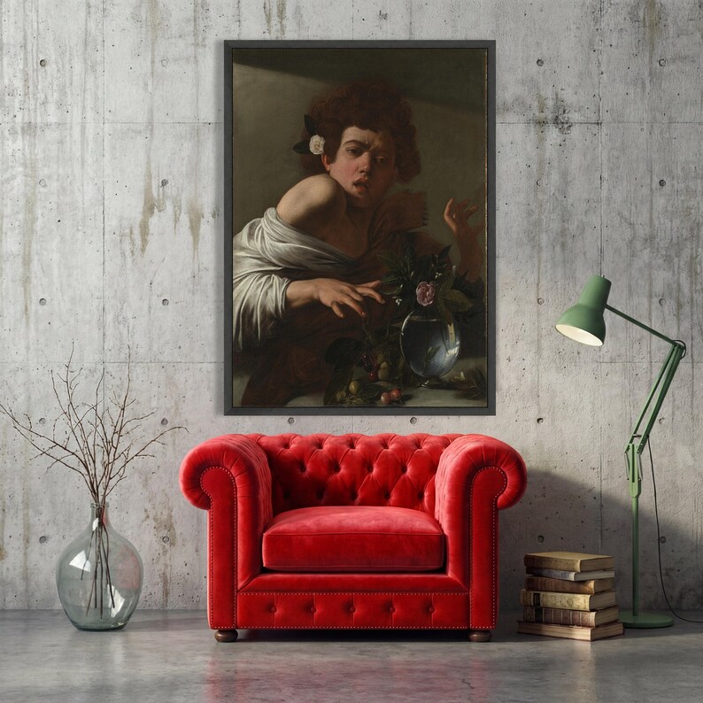 Caravaggio Junge von Lizard gebissen Leinwand, Barock Porträt, dramatische Wand Kunst Druck Bild 3