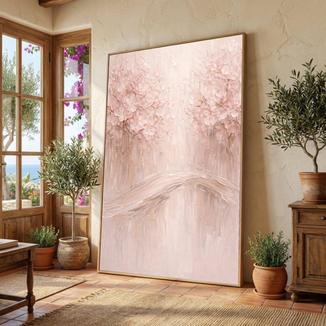 Spring Bloom Canvas Soft Pink Cherry Blossom Canvas Wall Art, Floral Painting, Spring Bloom ...