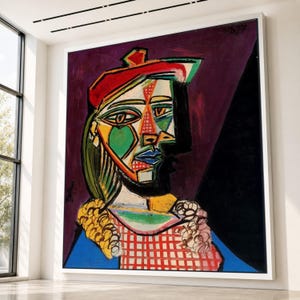 Abstrakcyjny portret Dory Maar na płótnie, kubistyczny obraz ścienny, nowoczesne płótno artystyczne, kolorowe geometryczne malowanie twarzy, artystyczny wystrój domu, gotowy do użycia