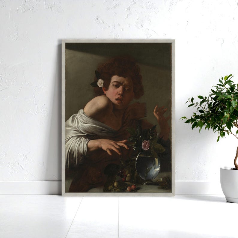 Caravaggio Junge von Lizard gebissen Leinwand, Barock Porträt, dramatische Wand Kunst Druck Bild 6