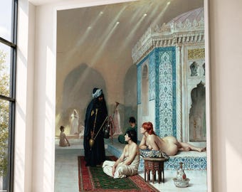 Jean-Léon Gérôme Pool a Harem 1876 Quadro su tela, Scena storica orientalista, Interno esotico mediorientale, Stampa artistica decorativa per la casa
