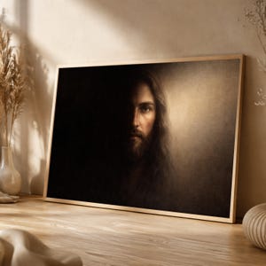 Retrato místico de medio rostro sobre lienzo, arte mural de Hz. Isa, decoración espiritual para el hogar, lienzo con figura religiosa, pintura digital inspiradora.