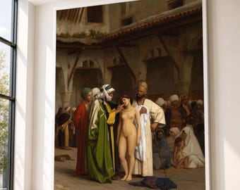 Jean-Leon Gerome Slave Market Painting Canvas, Classic Orientalist Wall Art, Historical Scene Canvas, 19th Century Artwork Print, Exotic