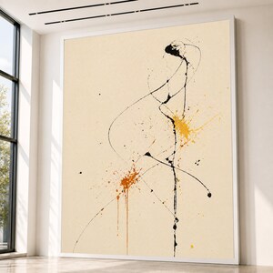 Minimalist Abstract Canvas Wall Art, Black and Orange Splatter Design, Modern Artistic Canvas, Contemporary Home Decor Painting