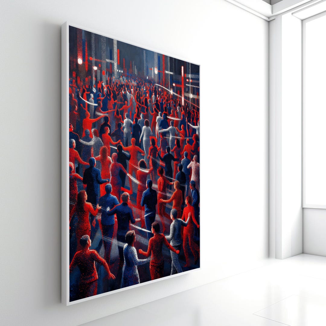 Vibrant Crowd Movement Canvas, Dynamic Urban Scene, Abstract People Art ...