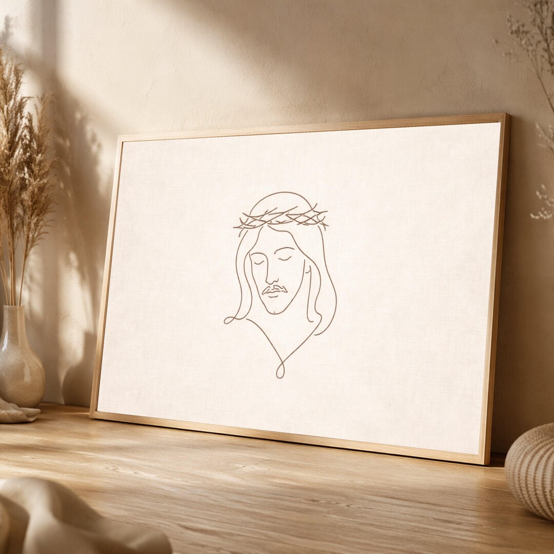 Minimalist Jesus Christ Portrait Canvas, Crown of Thorns Wall Art ...