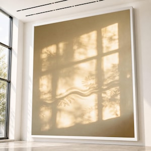 Sunlit Window Shadow Canvas, Soft Light Wall Art, Minimalist Home Decor, Warm Toned Canvas Print, Nature Silhouette Art
