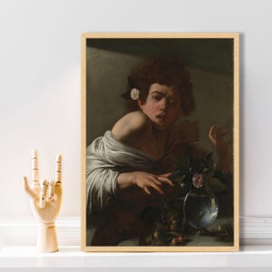 Caravaggio Junge von Lizard gebissen Leinwand, Barock Porträt, dramatische Wand Kunst Druck Bild 2