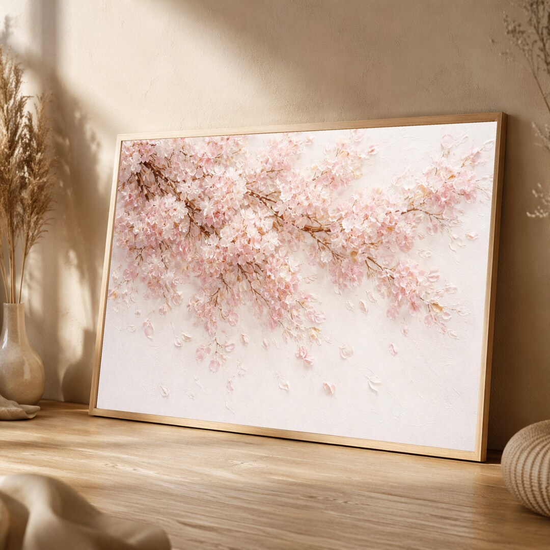 Soft Pink Cherry Blossom Canvas, Floral Branch Wall Art, Nature ...