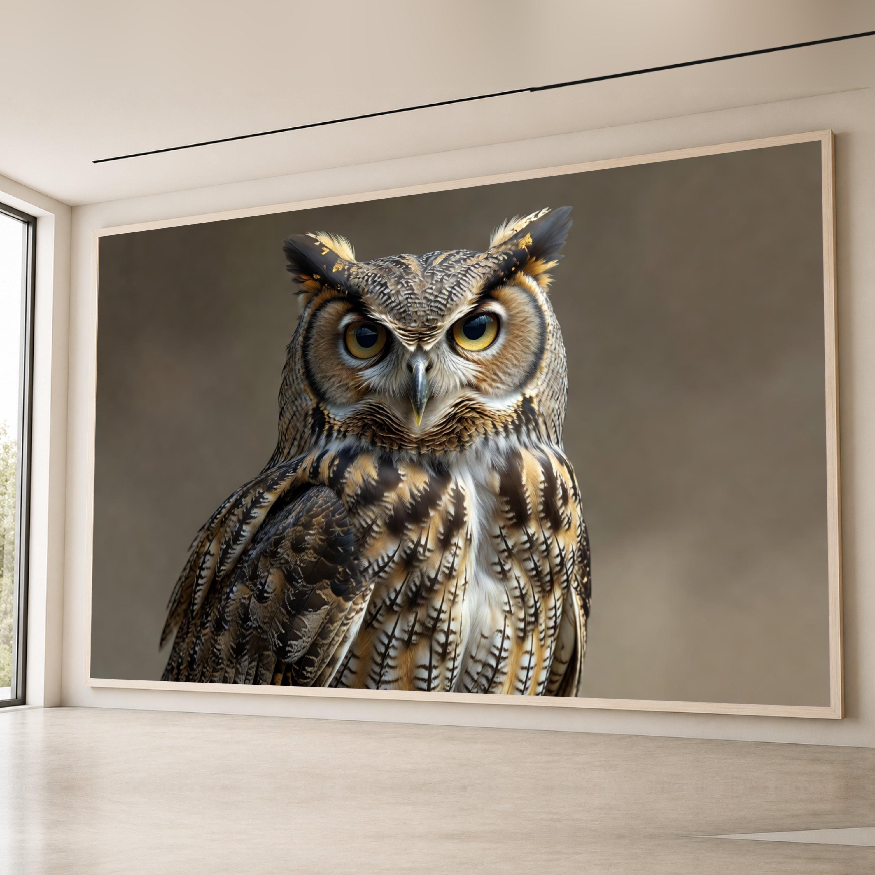 Stunning Great Horned Owl Portrait Canvas, Wildlife Wall Art, Nature Animal Print, Rustic Home Decor