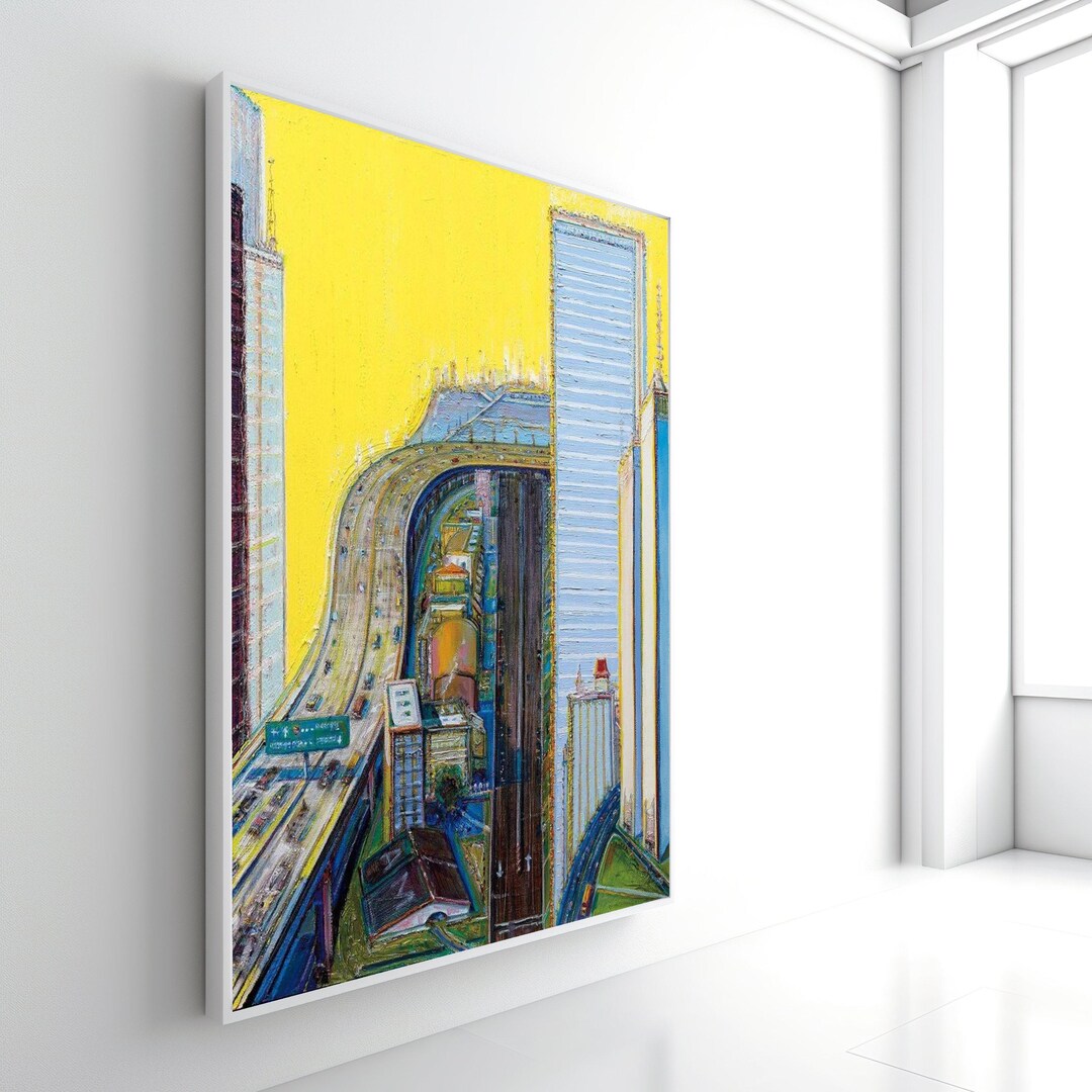 Urban Cityscape Canvas Wall Art, Highway Overpass Painting, Modern City ...