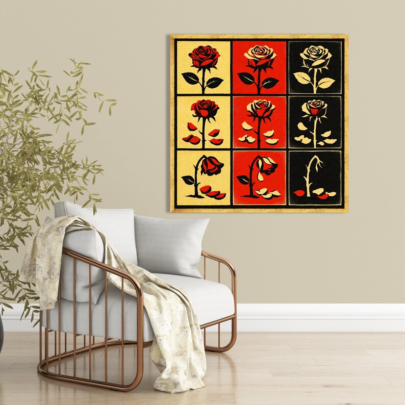 Pot Art Roses Vintage Pop Art Roses Canvas Wall Art, Beauty and the Beast Floral ...