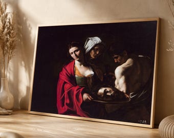 Judith Holding Head of Holofernes Canvas Art, Caravaggio Baroque Painting, Dramatic Lighting