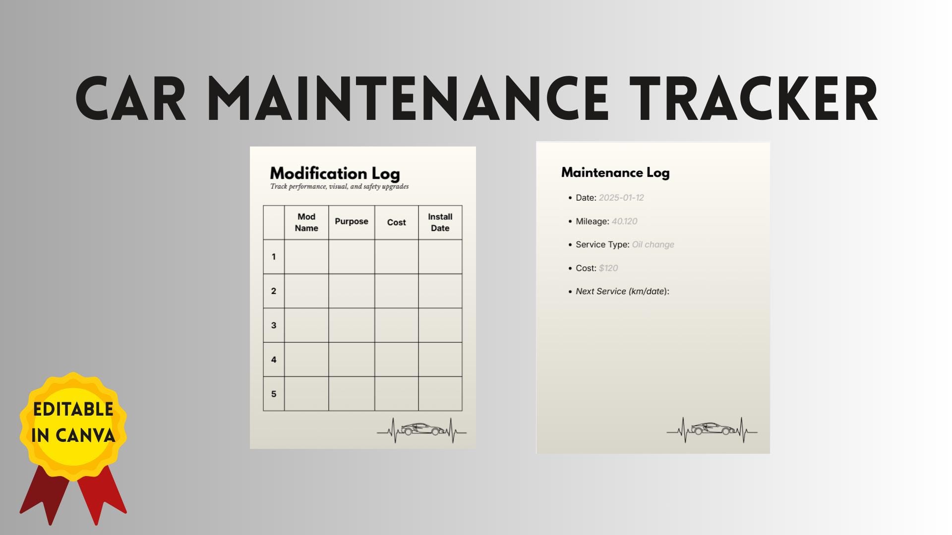 Car Maintenance Tracker, Vehicle Expense Log, Canva Template (digital ...