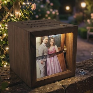 Gepersonaliseerde foto flipbook animatiebox, aangepaste houten fotobox met slinger, creatief jubileumcadeau voor hem/haar