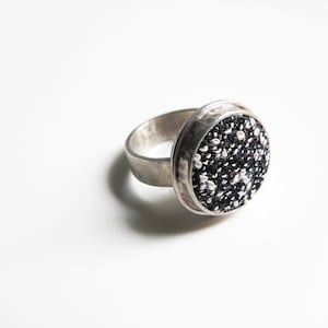 sterling silver and fabric ring, contemporary unique ring, Ring size US 6.5