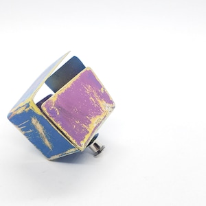 Geometric Pin Brooch: Handmade Brass, Steel & Enamel