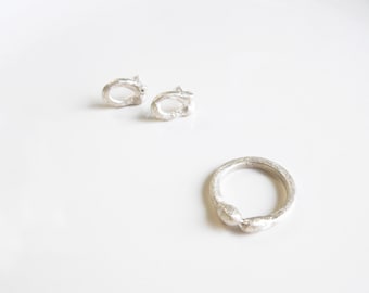 Jewelery set, sterling silver ring and earrings, unique jewelry set, Ring Size 6