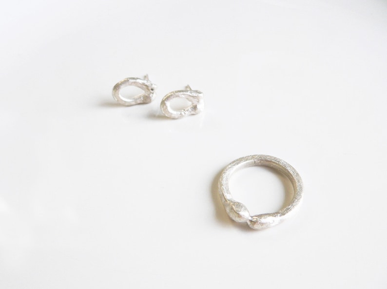 Jewelery set, sterling silver ring and earrings, unique jewelry set, Ring Size 6 image 1