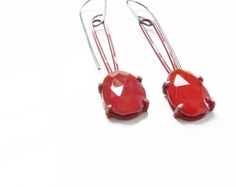 Carnelian earrings, copper earrings, Contemporary earrings, red stone earrings