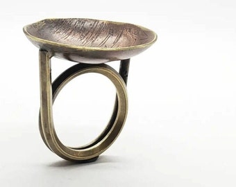 Modernist brass ring, Sculptural modernist ring, statement artisan ring, contemporary handcrafted jewelry