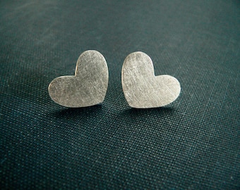 silver heart earrings, stud heart earrings, silversmith earrings