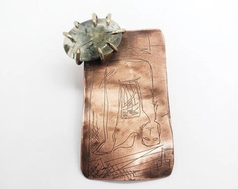 Contemporary brooch, modernist brooch, copper etching brooch, statement copper brooch