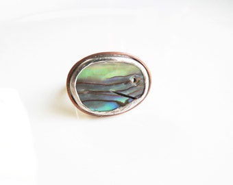 Paua Shell Ring, Statement Ring, Abalone shell ring, Ring size 8, Upcycled jewelry