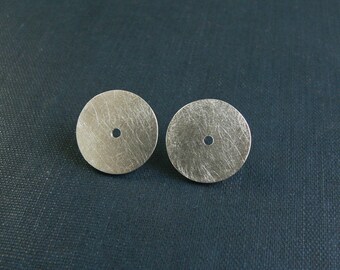 Brushed Sterling Silver Stud Earrings Minimalist Round Discs