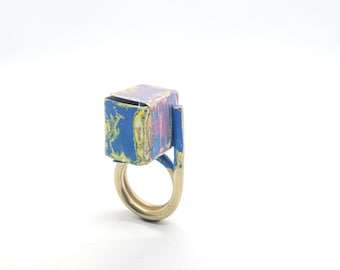 Contemporary ring, Sculptural colorful ring, statement modernist ring, unique brass ring, colorful jewellery