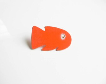 Fish brooch, Fish jewelry, Neon orange jewelry, Aged metal jewelry, Neon orange brooch, Contemporary jewellery, Minimal brooch, pin brooch