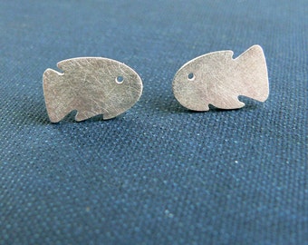 Silver stud earrings, Stud fish earrings, Fish silver Earrings, Animal stud Earrings