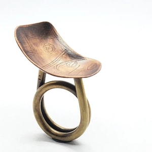 Modernist Brass & Copper Ring: Sculptural Artisan Jewelry, US Size 7